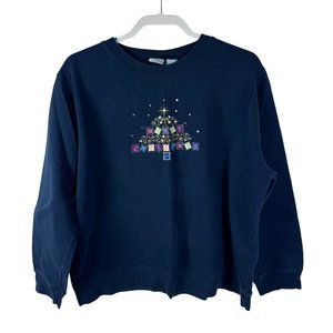 Holiday Editions Christmas Sweatshirt Top Size XL Navy Blue Women's